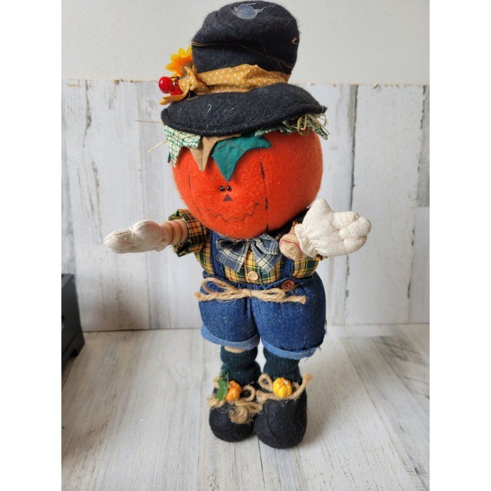 Pumpkin scarecrow farmer folk art country boy home decor kitchen fans